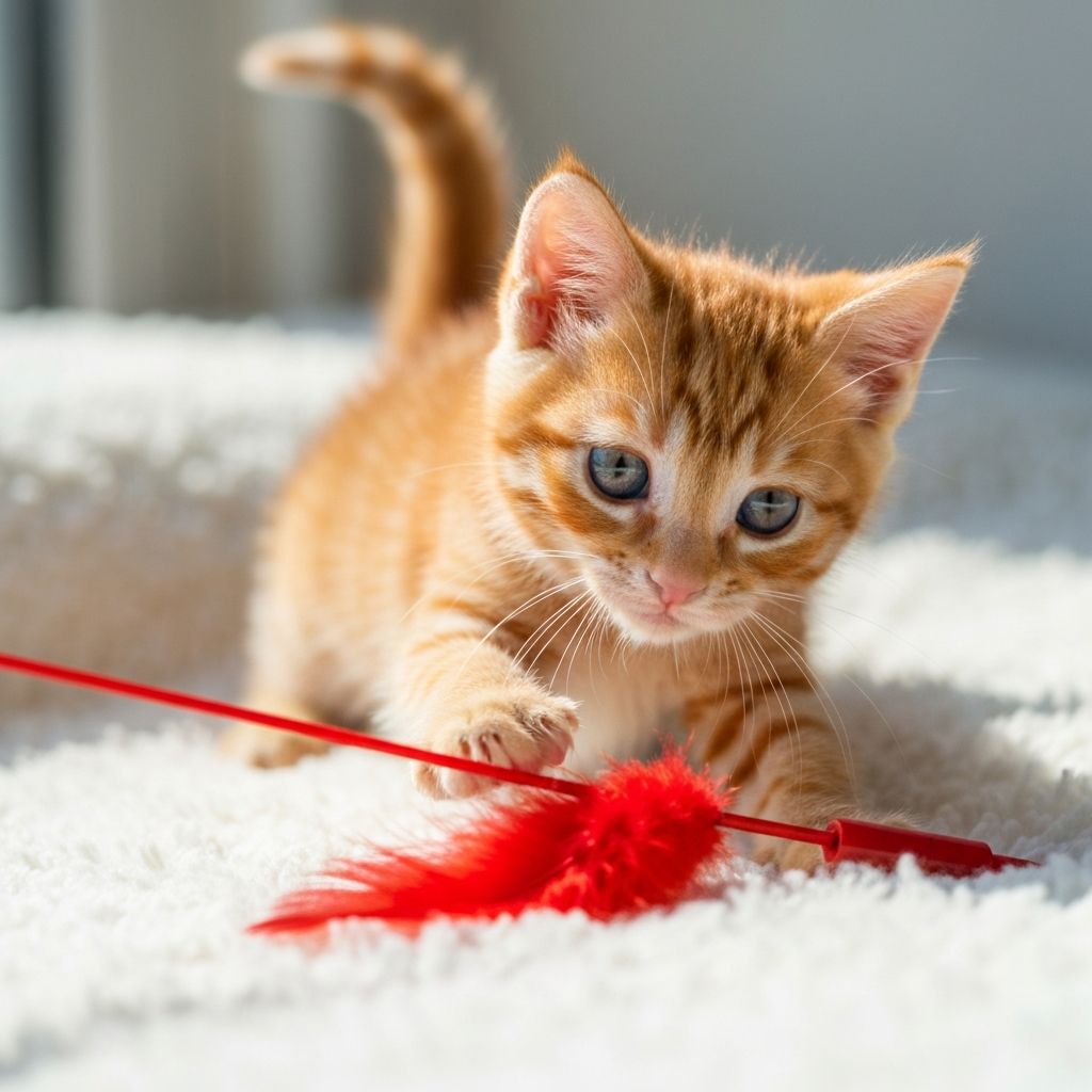 Nina, uma gatinha laranja filhote brincando